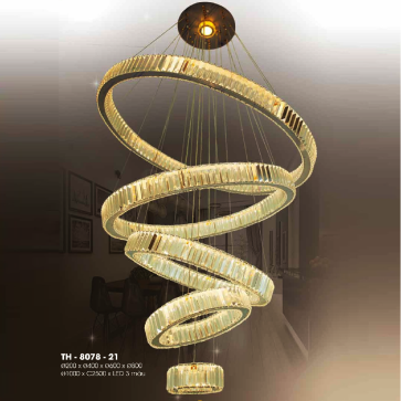 TH - 8078 - 21: Đèn thả 5 vòng LED Phale - KT: Ø(200+ 400 + 600 +800 + 1000)mm x H2500mm - Đèn LED đổi 3 màu