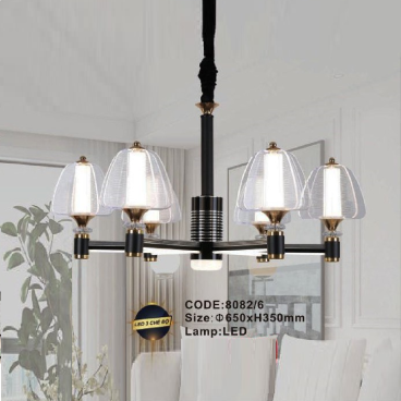 CODE: 8082/6: Đèn chùm LED 6 tay - KT: Ø650mm x H350mm - Đèn LED đổi 3 màu