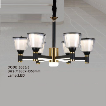 CODE: 8085/6: Đèn chùm LED 6 tay - KT: Ø630mm x H350mm - Đèn LED đổi 3 màu