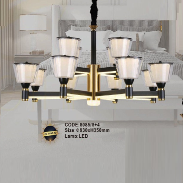 CODE: 8085/8+4: Đèn chùm LED 12 tay - KT: Ø930mm x H350mm - Đèn LED đổi 3 màu