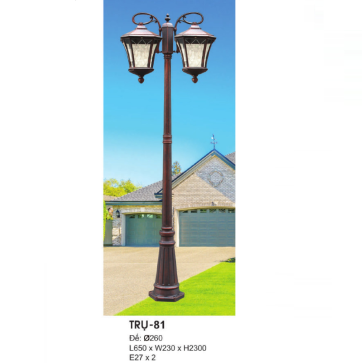 TRỤ - 81: Đèn trụ sân vườn chất liệu hợp kim, 2 tay
