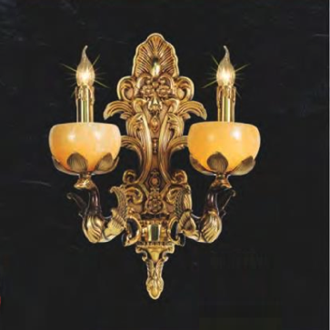 NV 811/2: Đèn gắn tường đồng chao đá đôi  - KT: L200 mm x H460mm - Bóng đèn E14 x 2