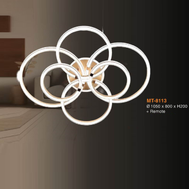 MT - 8113: Đèn áp trần LED Mica 6 cánh - KT: L1050mm x W800mm x H200mm - Đèn LED đổi 3 màu+ Remote