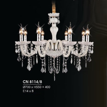 HF - CN 8114/8: Đèn chùm nến 8 tay - KT: Ø700mm x H550mm +400mm - Bóng đèn E14 x 8 bóng