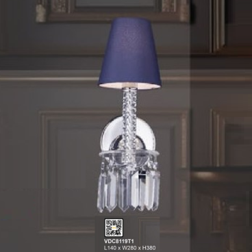 35 - VDC8119T1:  Đèn gắn tường 1 bóng  chao màu - KT: L140mm x W280mm x H380mm - Bóng đèn nến chân E14 x1 bóng