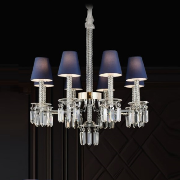 35 - DC8119T8: Đèn chùm 8 tay, chao chụp dù vải màu  - KT: Ø720mm x H640mm - Bóng đèn E14 x 8 bóng