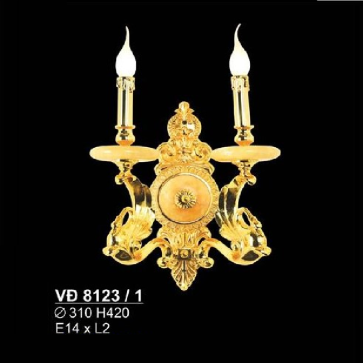 SN - VĐ 8123/2: Đèn vách đồng đôi - KT: Ø310mm x H420mm - Đèn chân E14 x 2 bóng