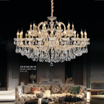 HF - CN  8124/20+10: Đèn chùm Phale nến 30 tay - KT: Ø1240mm x H800mm + 400mm - Đèn nến chân E14 x 30 bóng