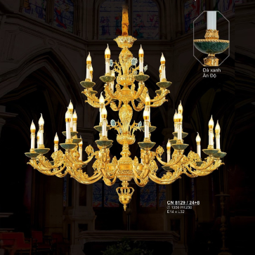 S - CN 8129/24+8: Đèn chùm nến 32 tay - KT: Ø1350mm x H1250mm - Bóng đèn nến E14 x 32 bóng