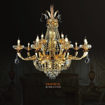 VE - CN - 8135/15: Đèn chùm nến Phale 15 tay - KT: Ø1060mm x H1050mm - Bóng đèn nến E14 x 15 bóng + E14