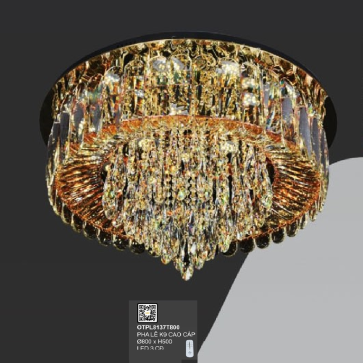 OTPL8137T800: Đèn áp trần Phale K9 cao cấp - KT: Ø800mm x H500mm - Đèn LED đổi 3 màu - Remote