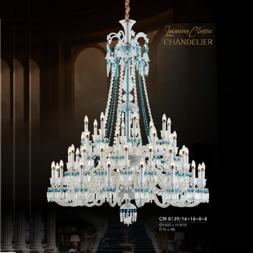 HF - CN 8139/16+16+8+8: Đèn chùm Phale nến 48 tay - KT: Ø1400mm x H1810mm  -  Bóng đèn E14 x 48 bóng