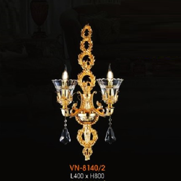 VE - VN - 8140/2: Đèn gắn tường nến đôi chao thủy tinh - KT: L400mm x H800mm - Đèn nến E14 x 2 bóng