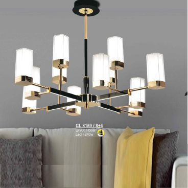 S - CL 8159/8+4: Đèn chùm LED 12 tay - KT: Ø960mm x H560mm - Đèn LED 240W ánh sáng đổi 3 màu