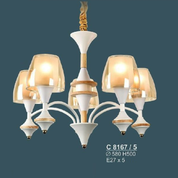 SN - C 8167/5: Đèn chùm 5 bóng chao thủy tinh - KT: Ø580mm x H500mm - Đèn E27 x 5 bóng