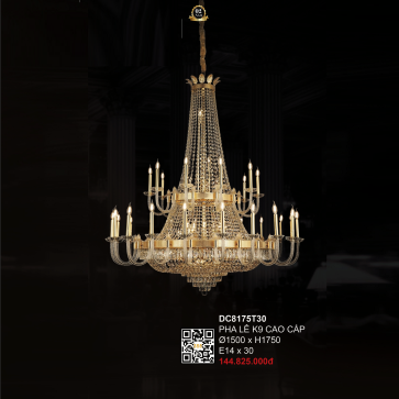 3- DC8175T30: Đèn chùm Phale nến 30 tay - KT: Ø1500mm x H1750mm - Bóng đèn chân E14 x 30 bóng