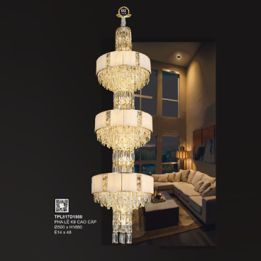 3 - TPL817D1800: Đèn thả Phale K9 cao cấp - KT: Ø500mm x H18500mm - Bóng đèn E14 x 48 bóng