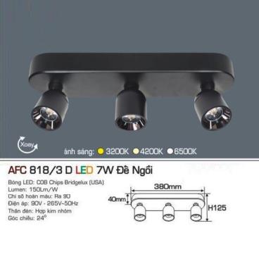 AFC 818/3D LED 7W Đế Ngồi : Đèn pha chiếu điểm 3 bóng đế ngồi LED 7w -  Ánh sáng Vàng/Trung tính/Trắng