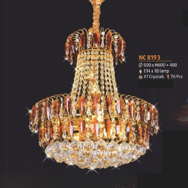NC 8193: Đèn chùm phale - KT: Ø500mm x H600mm + 400mm - Bóng đèn E14 x 10 bóng
