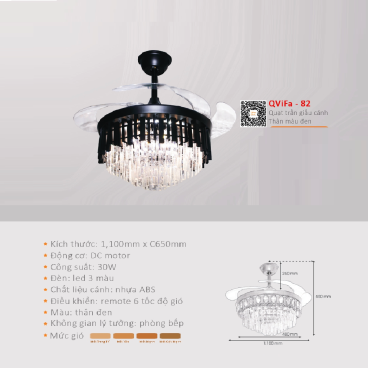 QVifa - 82: Quạt trần đèn LED cánh nhựa