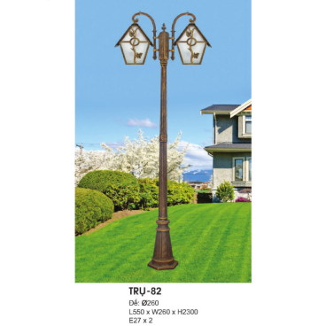 TRỤ - 82: Đèn trụ sân vườn chất liệu hợp kim, 2 tay