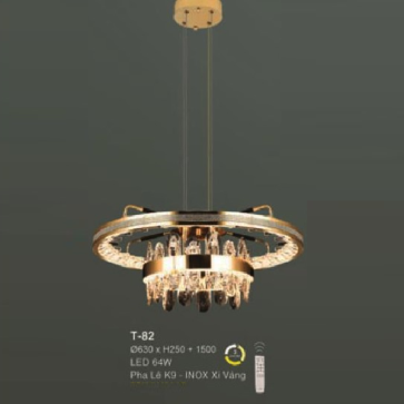E - T - 82: Đèn thả vòng LED gắn rời - KT:  Ø630mm  x H250mm x H1500mm - Đèn LED 64W - Ánh sáng đổi 3 màu