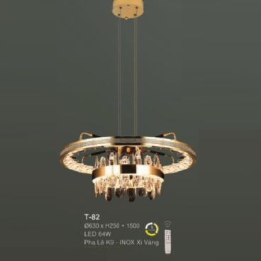 E - T - 82: Đèn thả vòng LED gắn rời - KT:  Ø630mm  x H250mm x H1500mm - Đèn LED 64W - Ánh sáng đổi 3 màu