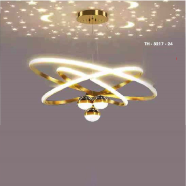 TH - 8217-24: Đèn thả 3 vòng LED +  3 chao quả bi LED - KT: Ø(400+600 +800)mm x H1000mm - Đèn LED đổi 3 màu