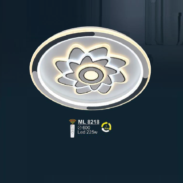 SN - ML 8218: Đèn ốp trần LED Mica - KT: Ø600mm - Đèn LED 225W - Ánh sáng đổi 3 màu - Remote