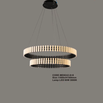 CODE: MD8242 - 6+8: Đèn thả 2 vòng đèn LED - KT: Ø800mm x H1500mm - Đèn LED 90W ánh sáng vàng 3000K