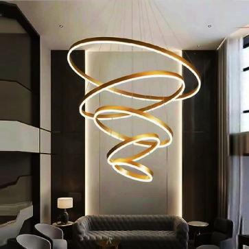 TH - 825 -23: Đèn thả 5 vòng LED xi màu vàng - KT: Ø(400+600 + 800+1000+1200)mm  - Đèn LED đổi 3 màu