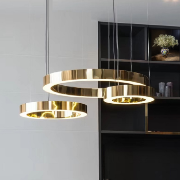 TH - 827-18/Inox xi vàng ( thả đơn) : Đèn thả 1 vòng LED - KT: Ø800mm x H600mm - Đèn LED đổi 3 màu