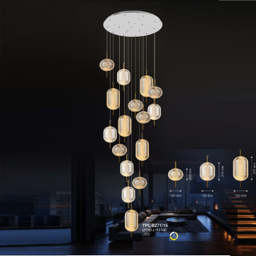 A - TPL - 8271/16:  Đèn thả thông tầng LED - KT: Ø750mm x H3100mm - Đèn LED đổi 3 màu