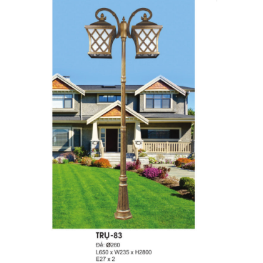 TRỤ - 83: Đèn trụ sân vườn chất liệu hợp kim, 2 tay