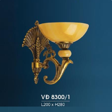 HF - VĐ 8300/1: Đèn vách đồng, chao đá - KT: L200mm xH280mm - Đèn chân E27 x 1 bóng