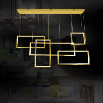 TH - 8308: Đèn thả Ngang LED, Thân Inox xi vàng - KT: L1150mm x H1800mm - Đèn LED đổi 3 màu