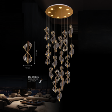 A - TPL - 8317/20: Đèn thả LED 20 bóng  - KT: Ø800mm x H2800mm - Đèn LED ánh sáng vàng 3000K