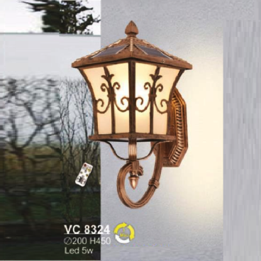 SN - VC 8324: Đèn gắn tường ngoài trời NLMT - KT: Ø200mm x H400mm - Đèn LED 5W, ánh sáng đổi 3 màu