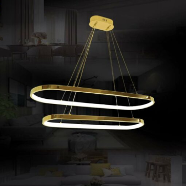 TH - 8333: Đèn thả 2 tầng LED, Thân Inox xi vàng - KT: L1000mm x W320mm x H1200mm - Đèn LED đổi 3 màu