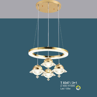 T 8347/3+1: Đèn thả LED 4 bóng - KT: Ø400mm x H1000mm - Đèn LED 105W đổi 3 màu