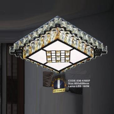 CODE: 836-4/600F: Đèn áp trần vuông LED - KT : L600mm x W600mm - Đèn LED 160W ánh sáng đổi 3 màu