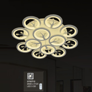 OT83T12: Đèn áp trần LED mica 12 cánh - KT: Ø800mm x H120mm - Đèn LED đổi 3 màu