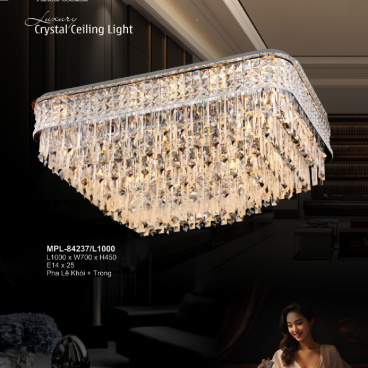 A A - MPL - 84237/L1000: Đèn áp trần chữ nhật Phale  màu khói + trong - KT: L1000mm x W700mm x H450mm - Bóng đèn E14 x 25 bóng