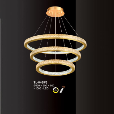 A - TL - 8465/3: Đèn thả 3 vòng LED - KT: Ø(400+600+800)mm x H1000mm - Đèn LED đổi 3 màu