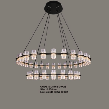 CODE: MD8468 - 20+28: Đèn thả 2 vòng LED - KT: Ø850mm - Đèn LED 132W ánh sáng vàng 3000K