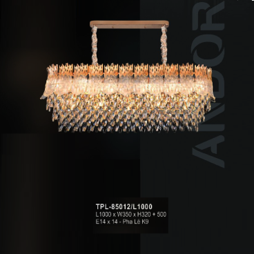 A - TPL - 85012/L1000: Đèn thả Phale K9 gắn ngang - KT: L1000mm x W350mm x H320mm +500mm -  Bóng đèn E14 x 14 bóng