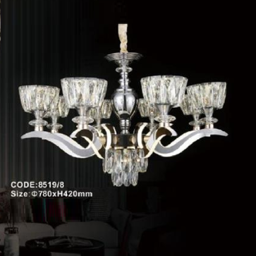 CODE: 8519/8: Đèn chùm LED 8 tay, chao đèn thủy tinh/Phale - KT: Ø780mm x H420mm - Đèn LED