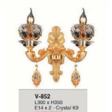 E - V - 852: Đèn gắn tường 2 bóng - KT: L300mm x H350mm - Đèn nến E14 x 2 bóng