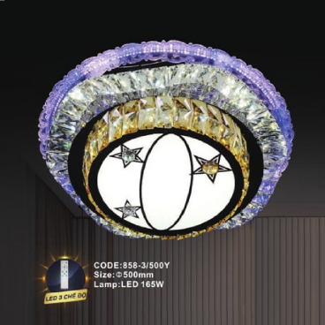 CODE: 858-3/500Y: Đèn áp trần tròn LED - KT: Ø500mm - Đèn LED 165W ánh sáng đổi 3 màu