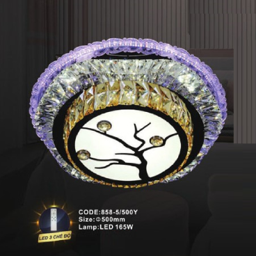 CODE: 858-5/500Y: Đèn áp trần tròn LED - KT: Ø500mm - Đèn LED 165W ánh sáng đổi 3 màu